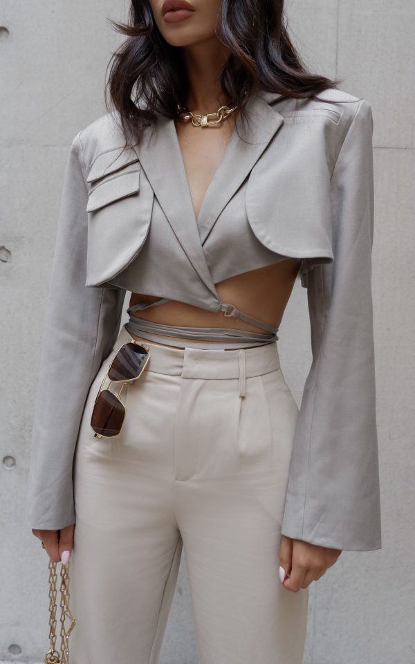 Lorcan Pants - High Waisted Tailored Pants in Stone