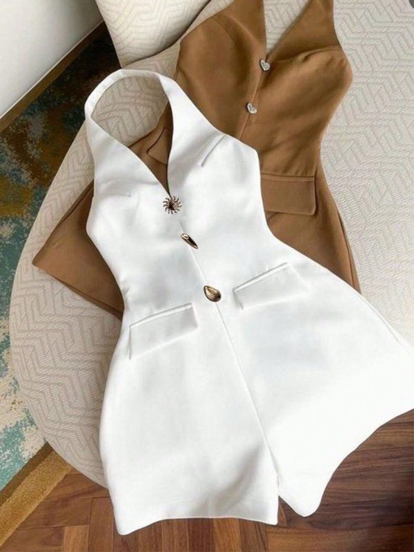 Women's Sunflower Decorated Elegant Halter Romper