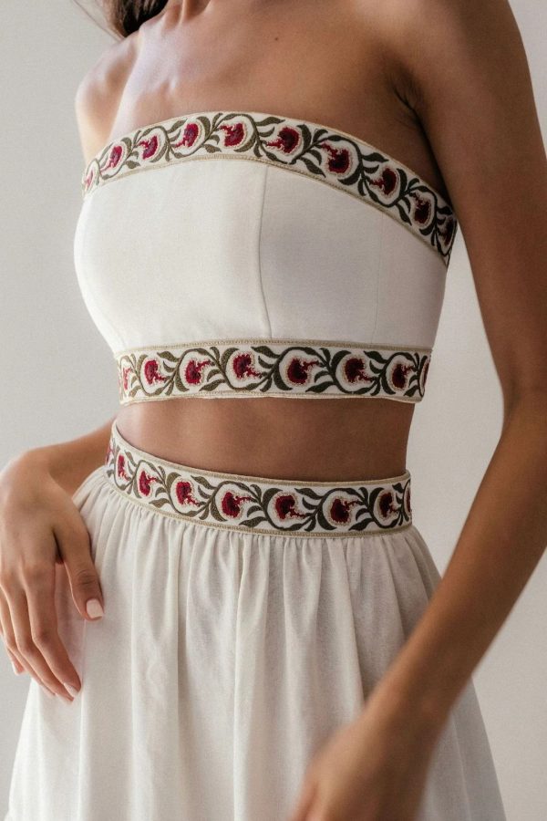 Carnation Crop Top - Ivory & Red