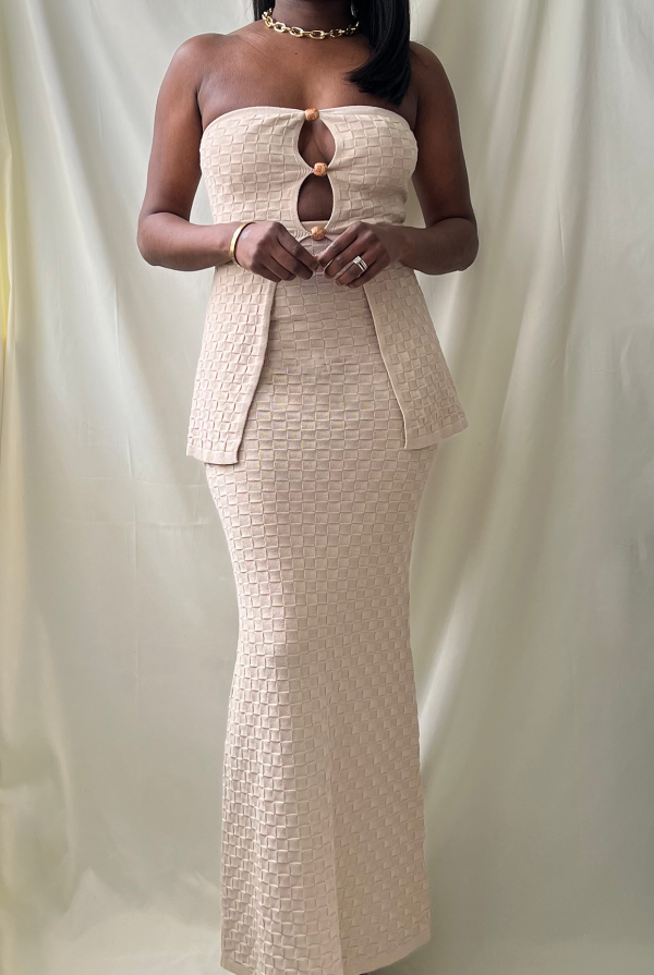 Beaded Knit Maxi Skirt Set - SAND / M