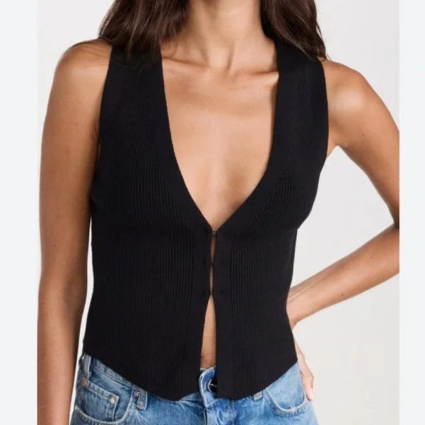 Reformation Tops | Reformation Black Ribbed Myrtle Vest Xs Stretch Cotton Sweater | Color: Black | Size: Xs