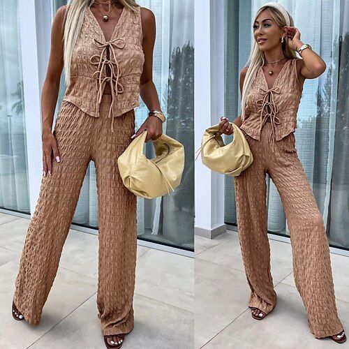 Women EU / US Size Vest Sleeveless Drawstring Brown Summer Regular Fit