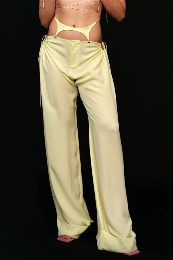 Silk Side-Gathered Trouser - M / Lemon Badge