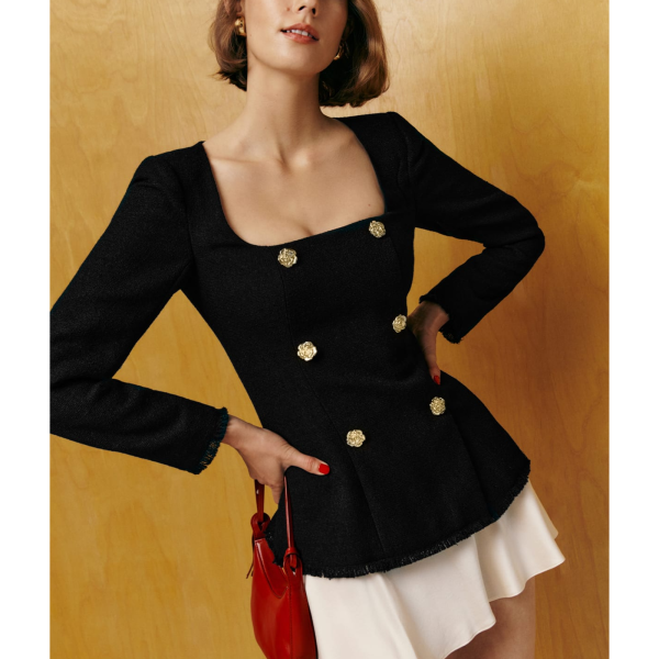 Reformation Tops | Reformation 'Colleen' Black Long Sleeve Square Neck Top Size 6 | Color: Black | Size: 6