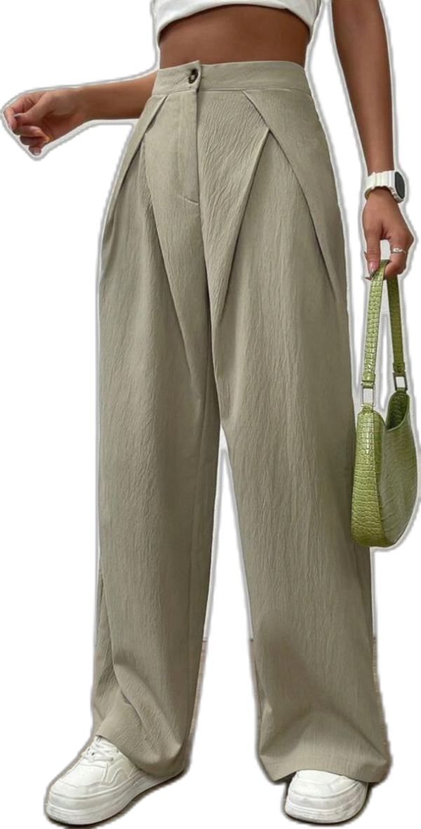 High waist pinched waist pants , wide leg