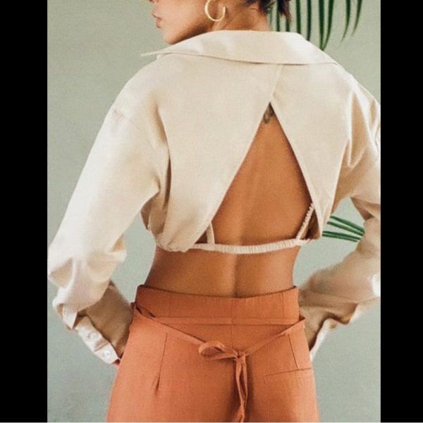 Zara Tops | Nwt Zara Crop Collar Shirt | Color: Cream/Tan | Size: Xs