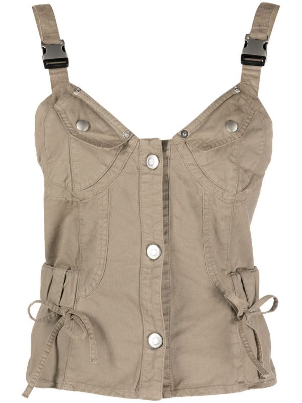 Coperni buckle-embellished Cotton Corset Top | Green | FARFETCH