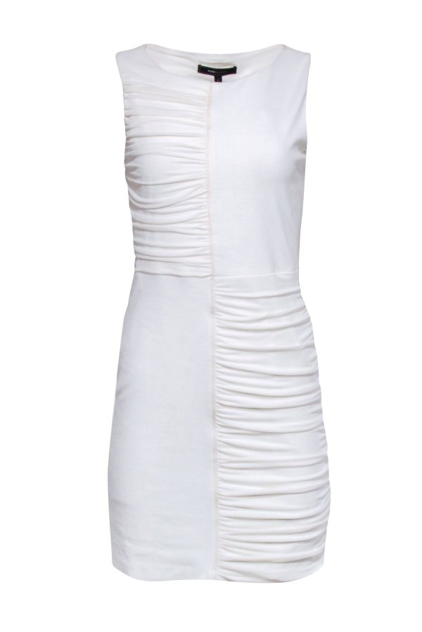 BCBG Max Azria - Ivory Sleeveless Ruched Detail Dress Sz M - M / White