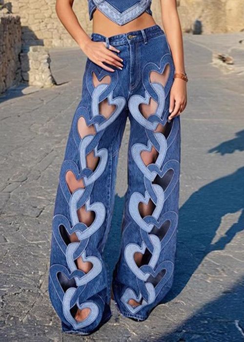 Chic Blue Hollow Out High Waist Denim Pants Spring - L(Fit for EU 42-44, US 10-12, UK/AU 14-16, IT 46-48 )