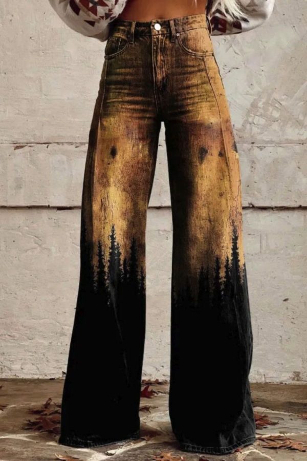 Women's Forest Silhouette Print Casual Wide Leg Pants