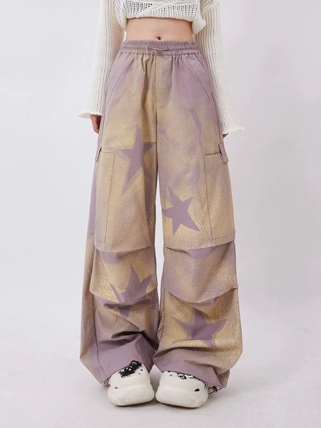 Pants Purple Wide Star Sheer