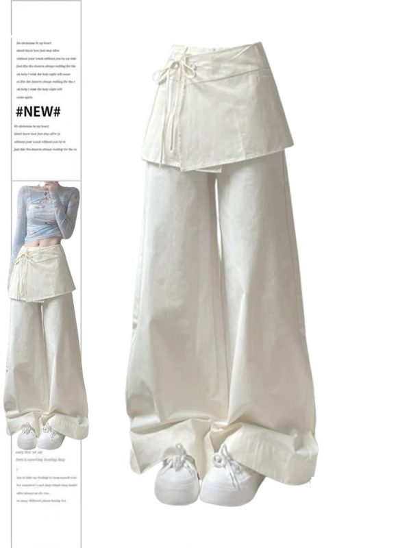 Women's Off White Pants Harajuku Streetwear Oversize Parachute Pants Y2k Retro 2000s Aesthetic
