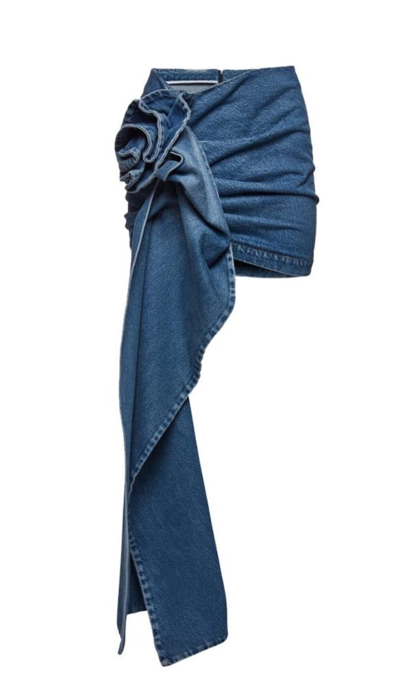MOICU FLOWER ASYMMETRIC HEM DENIM SKIRT - L