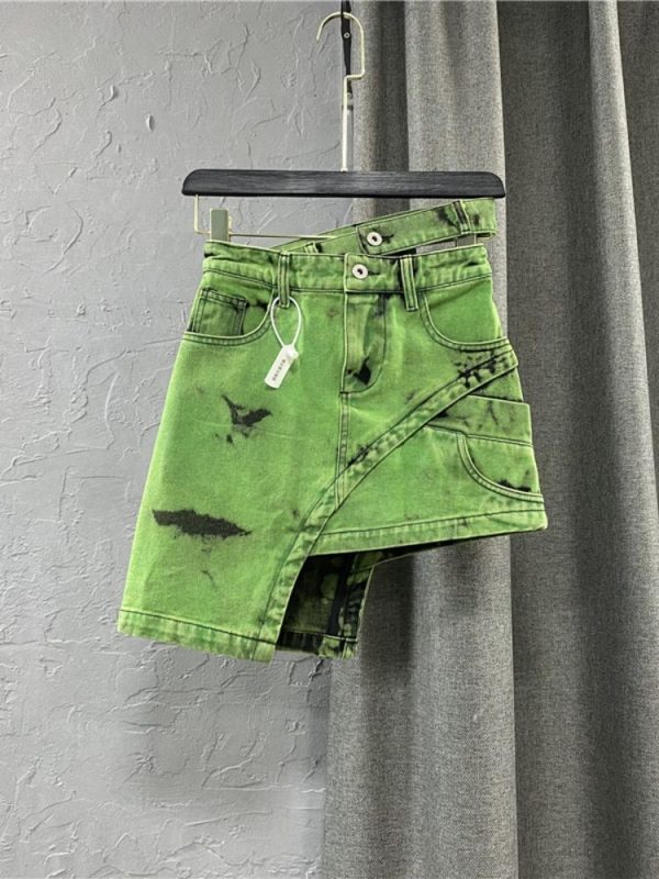 Zingj 2022 Summer European Style Green Denim Skirts Women Fashion Double Personalized Waist Asymmetric Mini Skirt GF103