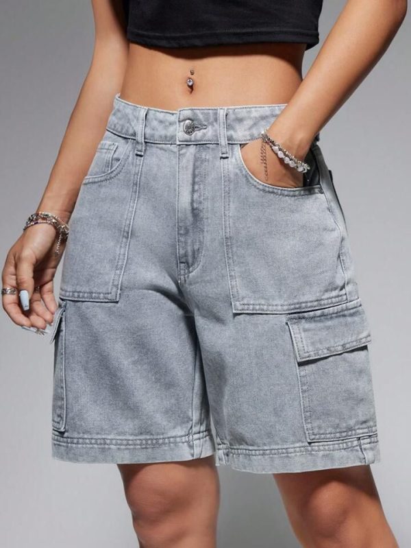 SHEIN EZwear Women's Cargo Pocket Denim Shorts | SHEIN USA