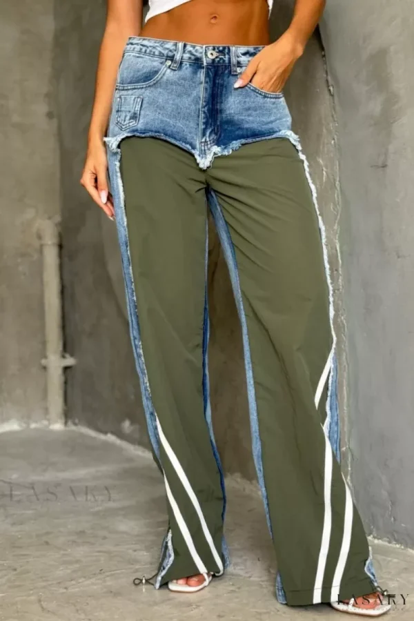 Lasaky - Fashionable Low Rise Straight Leg Denims - Green, L