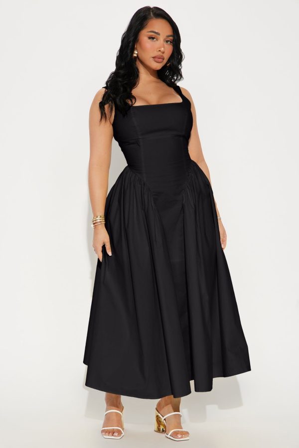 Saint Tropez Poplin Midi Dress - Black | Fashion Nova