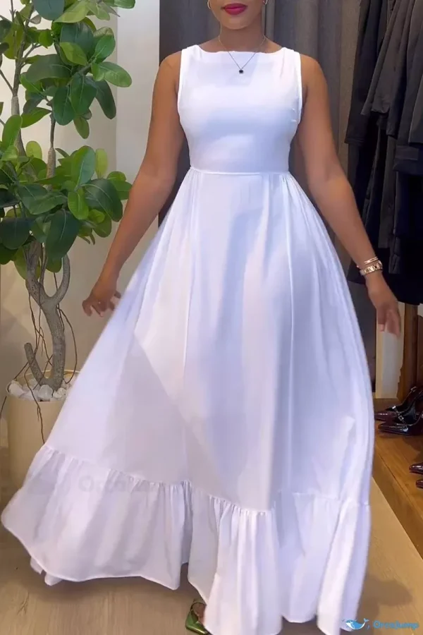 OrcaJump – Formal Party Wear Flowy Ruffle Hemline Maxi Dresses for Women