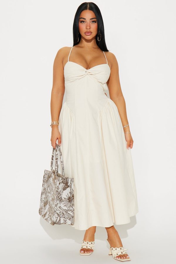 Women's Everyday Effortless Poplin Midi Dress in Cream Size Medium