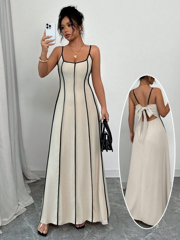 Women's Summer Color Block Spaghetti Strap Backless Dress