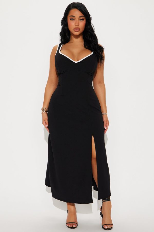 Women's Above Average Contrast Midi Dress in Black Size Large