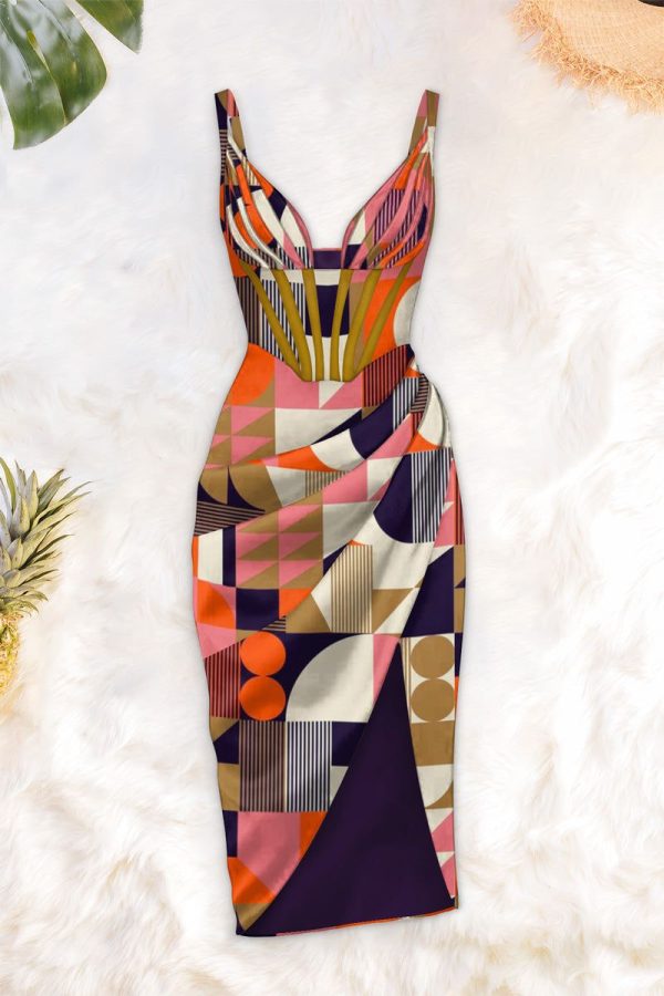 Draped midi dress - 3XL / Art Deco Print | Maeve
