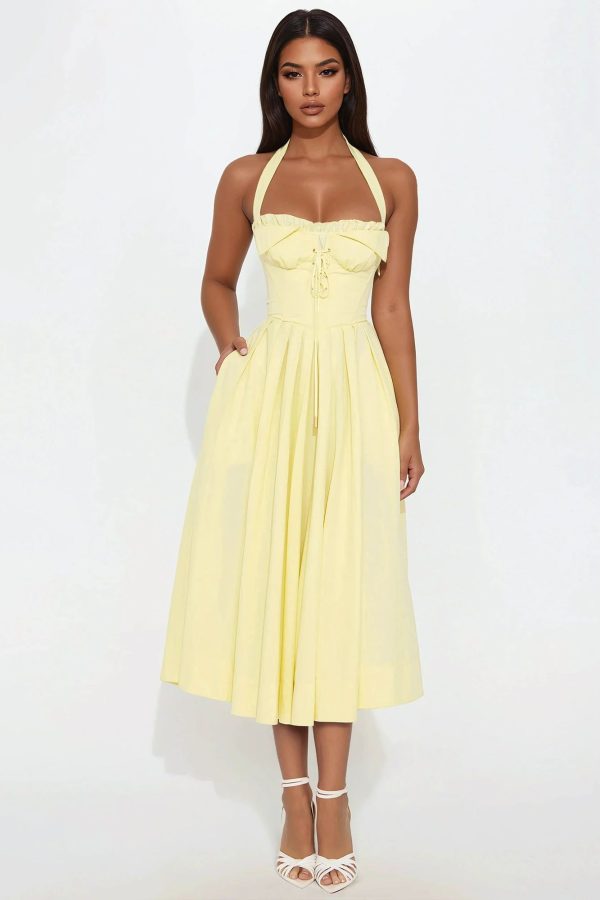 Women's Claudine Floral Corset Midi Dress in Butteryellow Size 3X