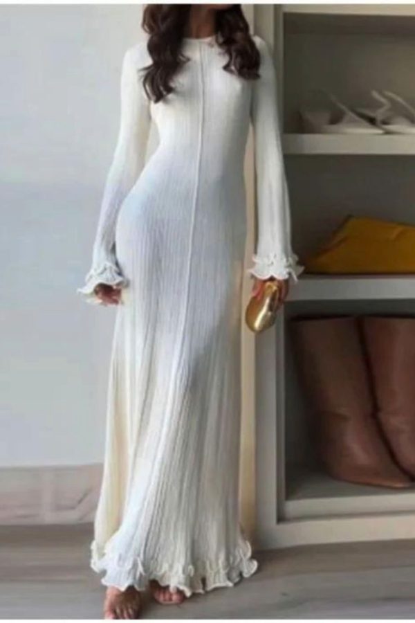 Elegant Crew Neck Long Sleeves Long Dress