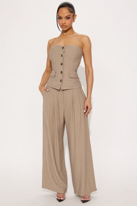 Layla Pinstripe Linen Pant Set - Mocha | Fashion Nova