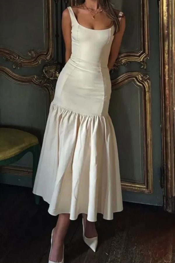Sexy Solid Color Ruched U Neck Vest Dresses