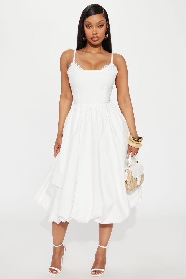 Women's Willow Poplin Bubble Midi Dress in Off White Size Large