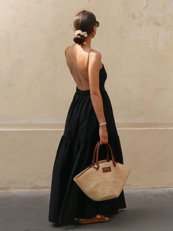 Solid backless long dress