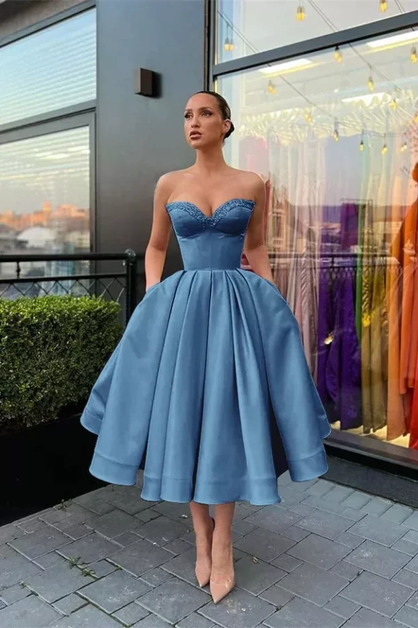 Sweetheart Sleeveless Short Evening Dress Beading With Pockets PD0749