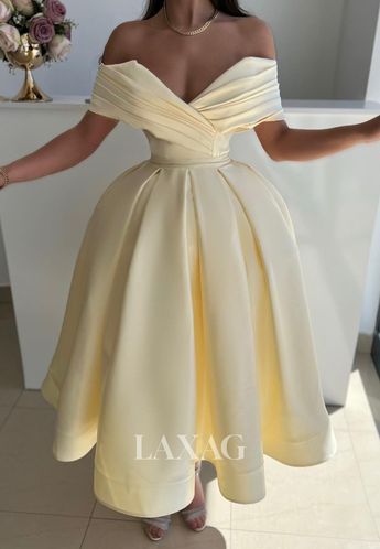 A-Line Off Shoulder Sleek Satin Elegant Party Prom Formal Evening Dres