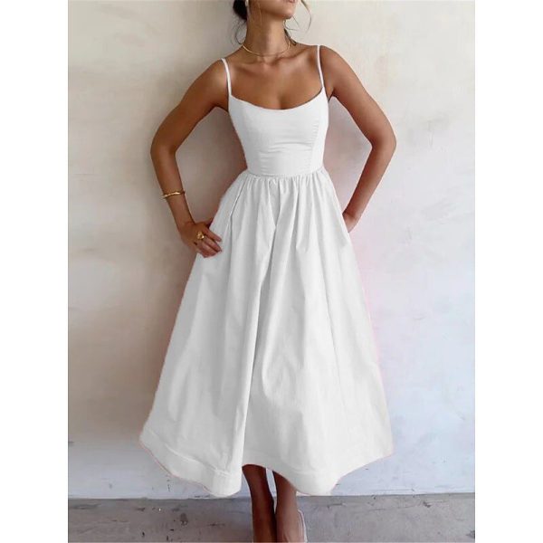 Women's Maxi Dress White Dress Graduation Dress Casual Dress Swing Dress Elegant Streetwear Maxi Vacation Street Holiday Regular Fit Sleeveless Strap White Pink Blue Purple Summer
