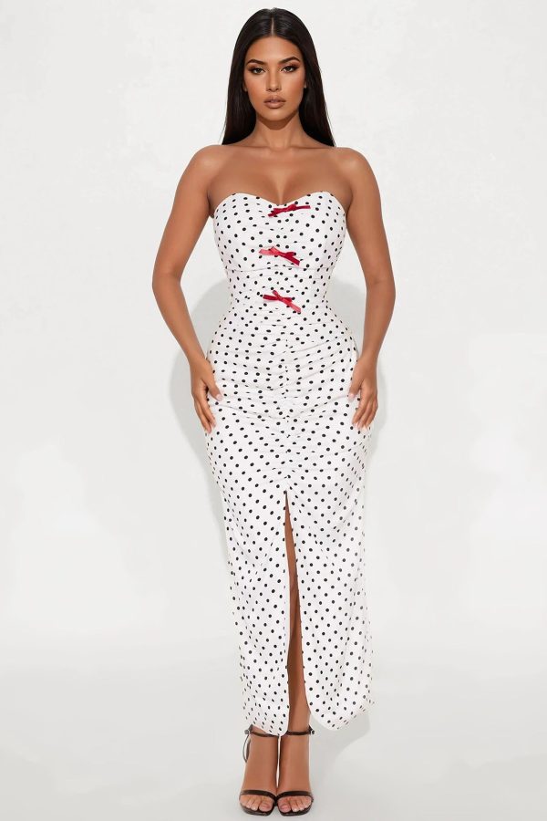 Women's Cassie Polka Dot Maxi Dress Combo in White Size Large