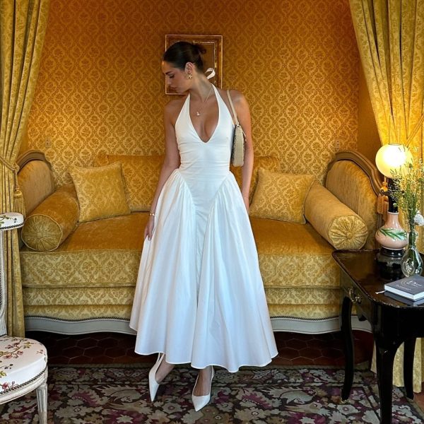 Oligai Summer Maxi Dresses for Women 2024 New in Halter White Party Dresses Sexy Casual Backless