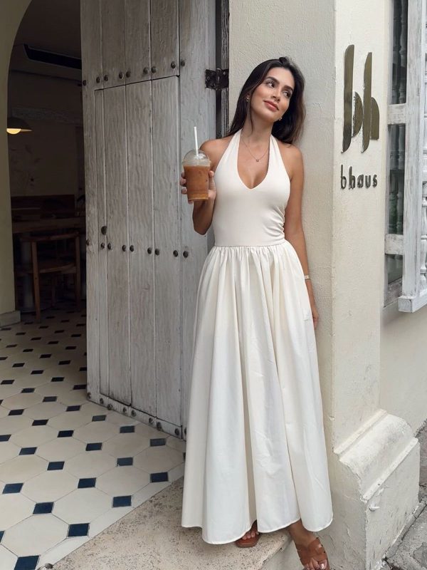 Halter backless pockets dress