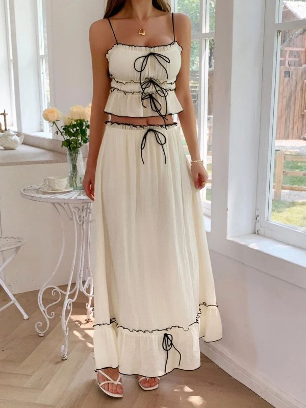 Explore More Collection - Frill Square Neck Cami and Skirt Set - Cream / XL