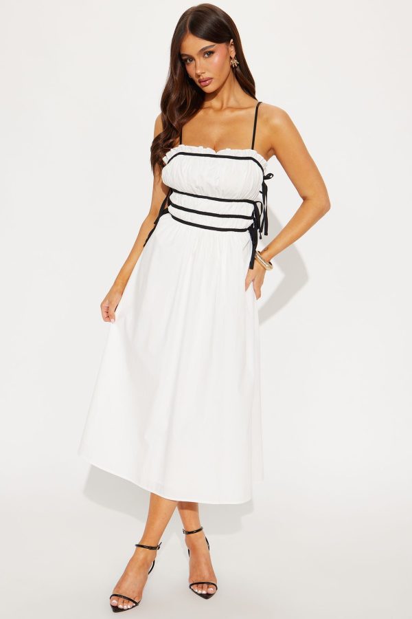 Lydia Poplin Contrast Midi Dress - White | Fashion Nova