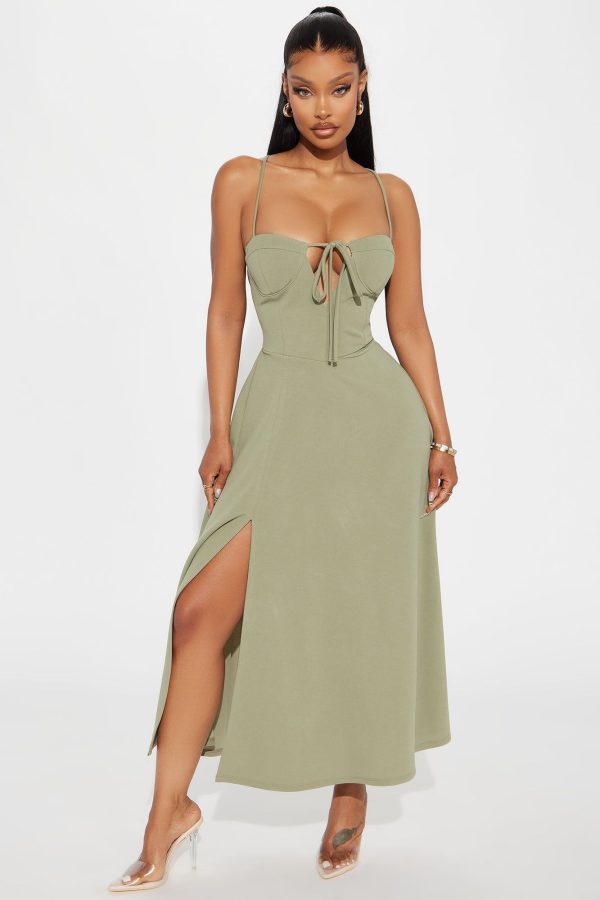 Women's Send My Love Corset Midi Dress in Sage Size Large