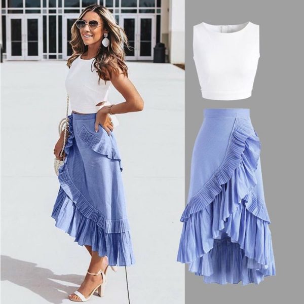 Nwt - Ruffle Tiered Skirt | Color: Blue/White | Size: M