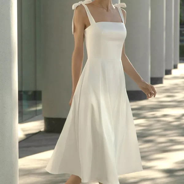Lasaky - Elegant Satin Evening Gown Dress with Straps - White, M