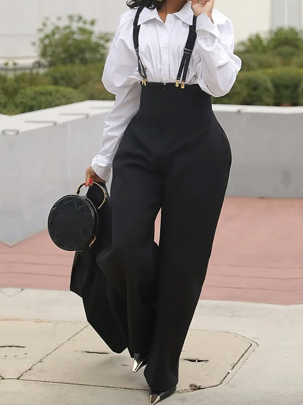 Women Plain Spring/Fall Urban Natural No Elasticity Regular Fit Overall H-Line Regular Bib Pants