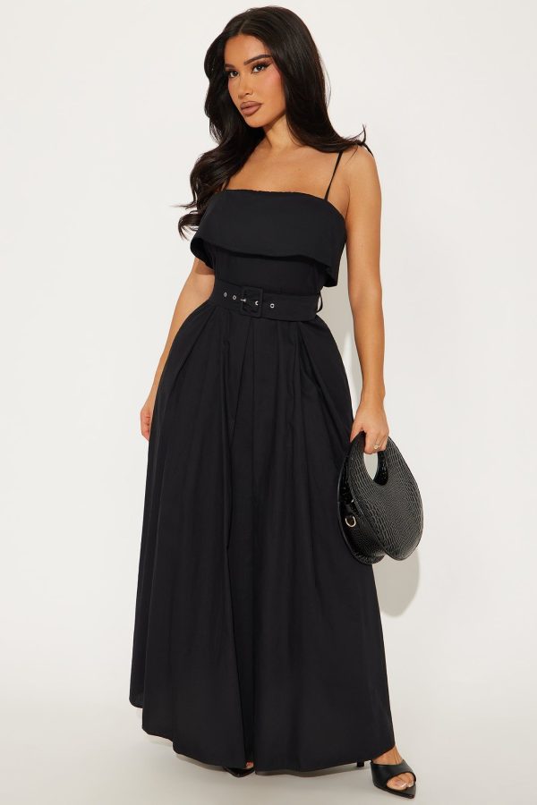 Women's Christie Belted Poplin Midi Dress in Black Size Small