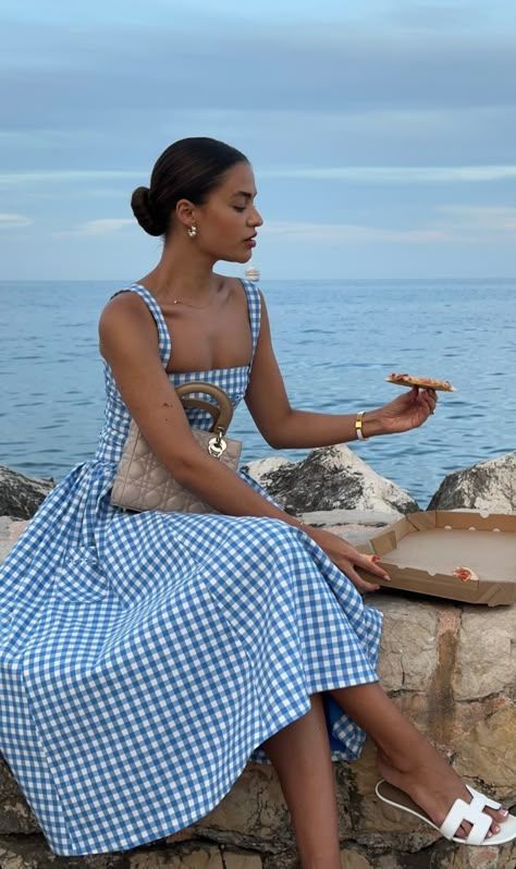 European Breeze: Blue and White Gingham Dress for a Timeless Summer