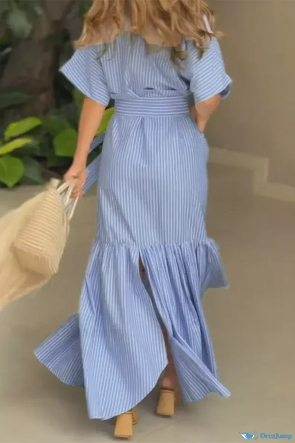 OrcaJump - Vacation-Ready A-Line Shirt Dress with Pocket