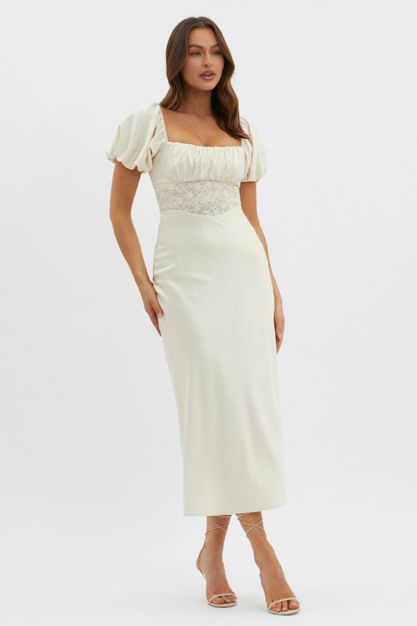 Allianna Puff Sleeve Lace Waist Midi Dress Butter - XL