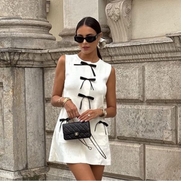 Zara Dresses | Zara Knit Mini Dress With Contrasting Bows | Color: Black/White | Size: Xl