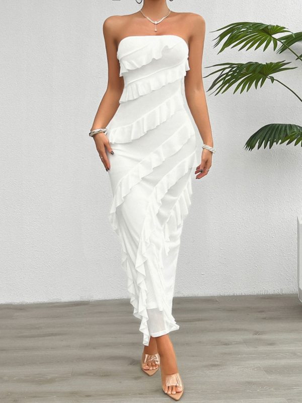 Hazel Blues® |  Devine Ruffled Slit Back Tube Maxi Dress - White / XL
